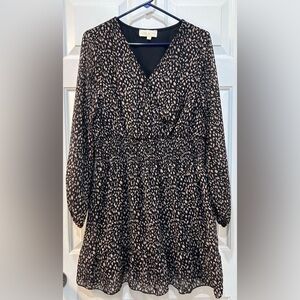 Rebellion Leopard Print Dress Black Tan Semi Sheer Balloon Sleeve Women Sz 1X